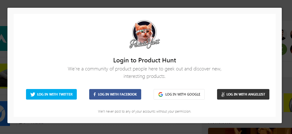 Create a personal account on Product Hunt