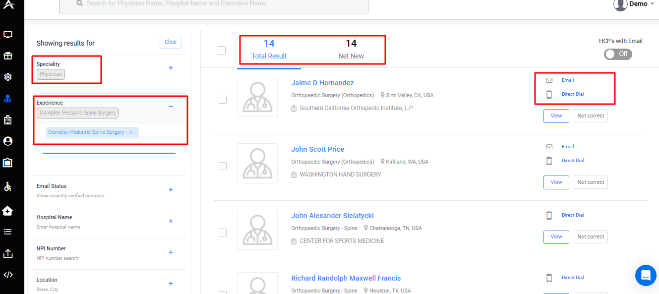 Product Update: Filter and Find Email Address and Direct Dials by Physician Experience
